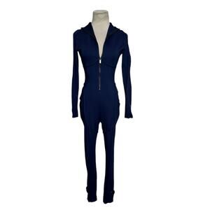 BBXBRAND blue skin piped long sleeves fitted catsuit size Small